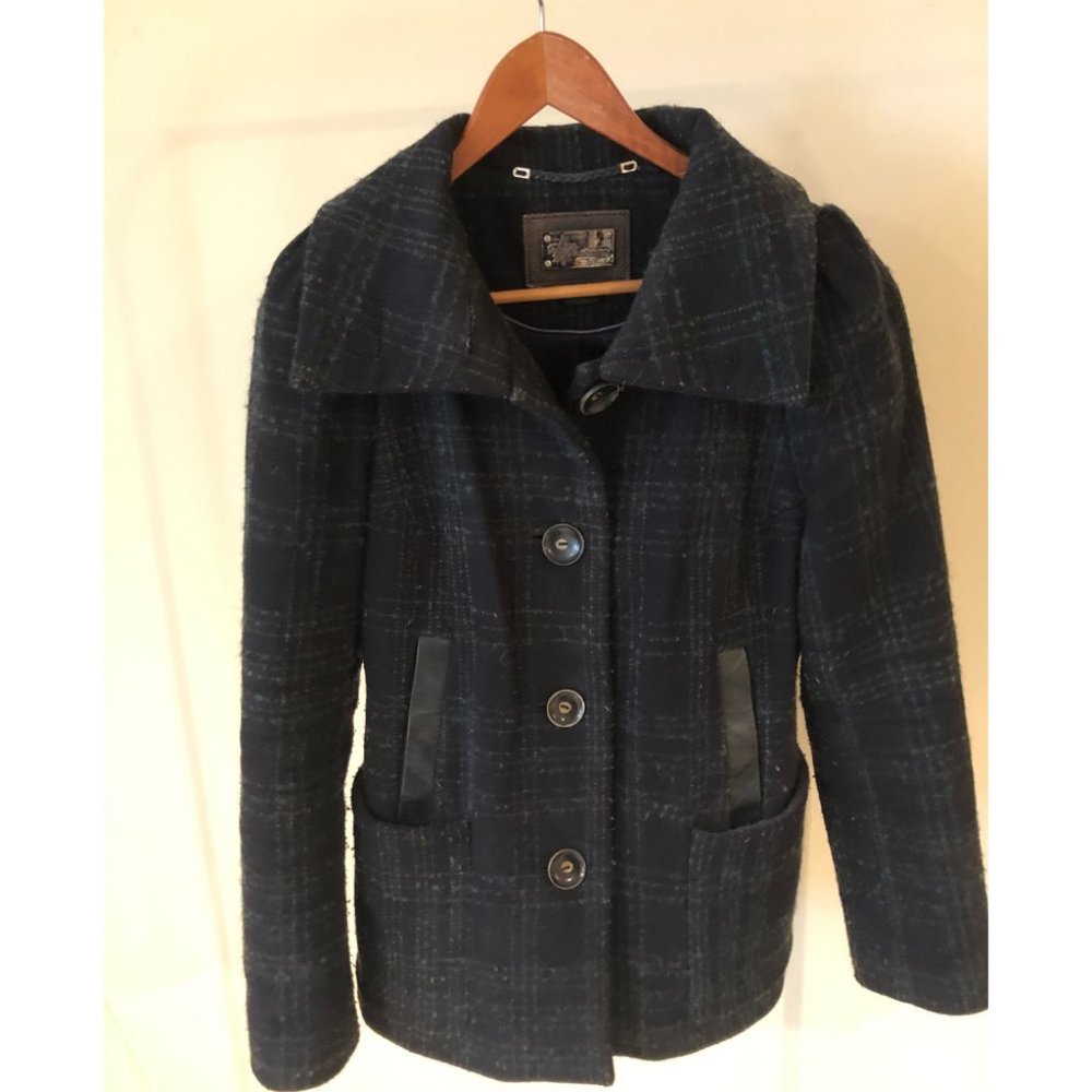 Mackage Vintage Black & Green Wool Plaid Coat